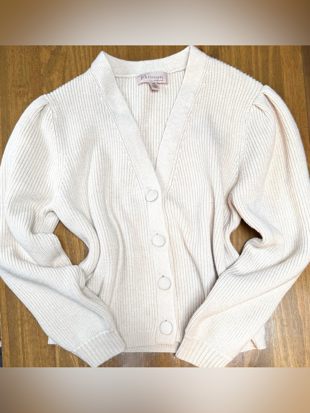 Philosophy Beige/Cream Ribbed Button-Front Sweater Size Medium